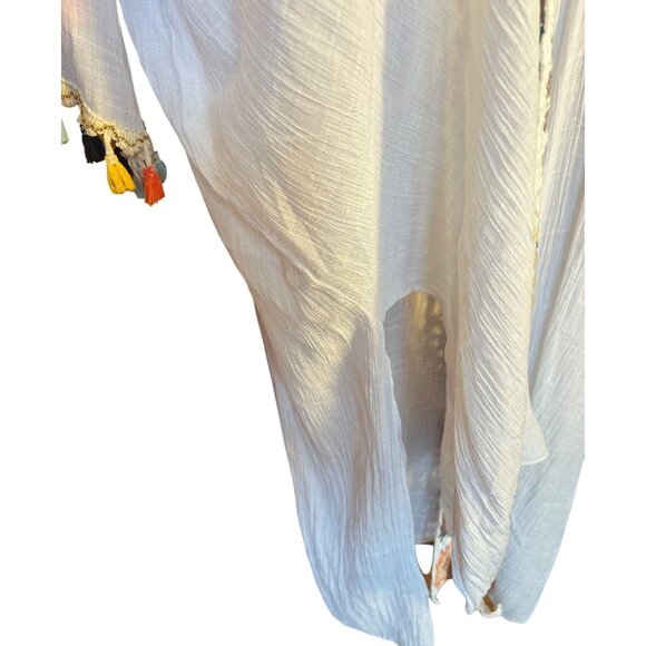White Mark Plus Size Boho Crochet Kimono With Colorful Tassels & Floral Pattern - Picture 6 of 9